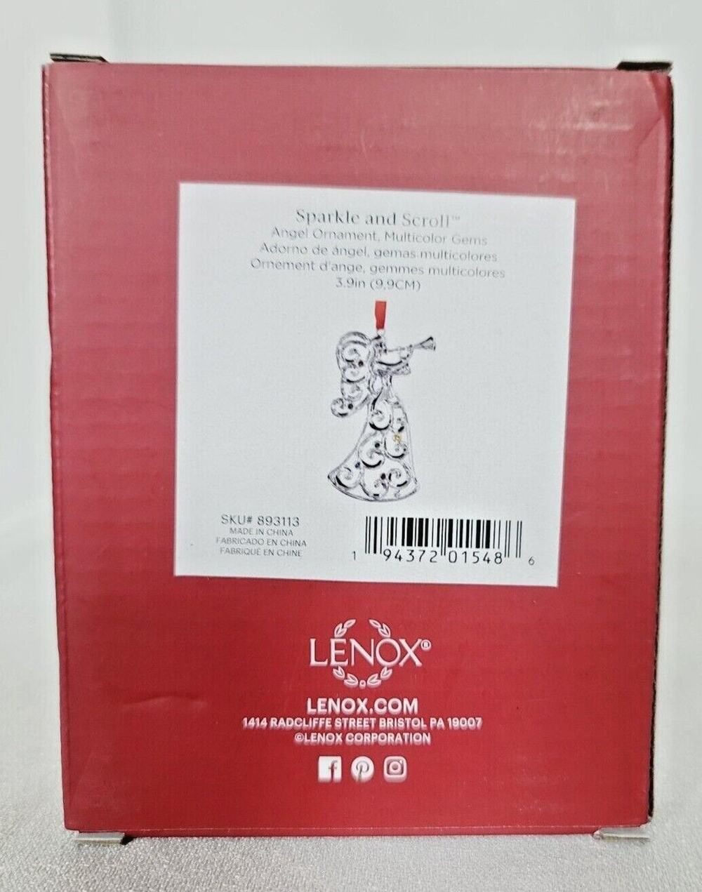 Lenox Sparkle And Scroll Angel Ornament With Multi Colored Gems NEW